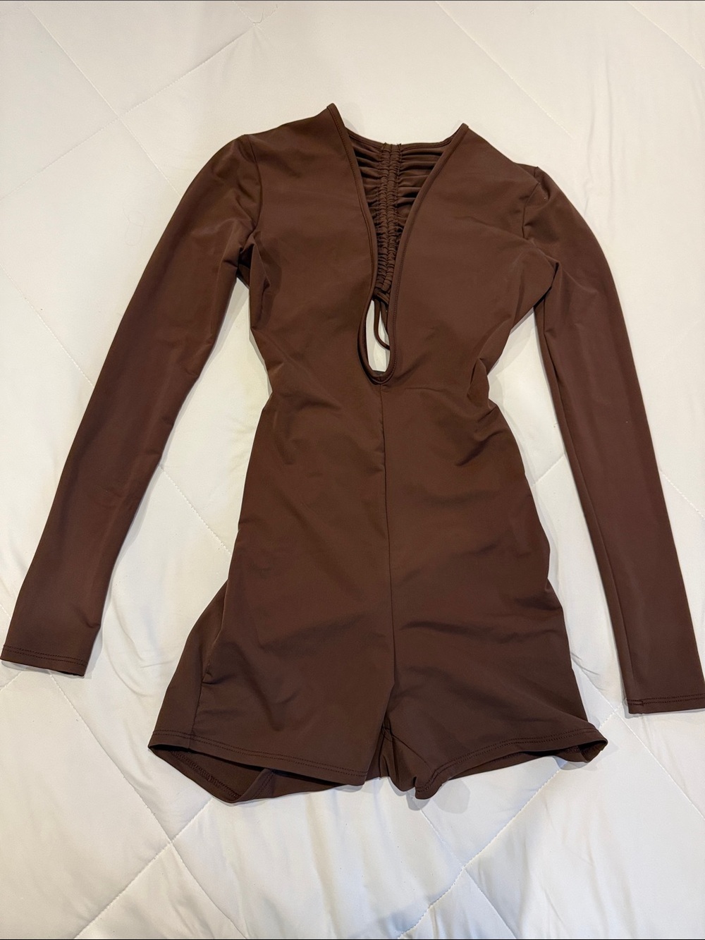 Fashion Nova Kids Long-Sleeve Brown One-Piece with Ruched Back